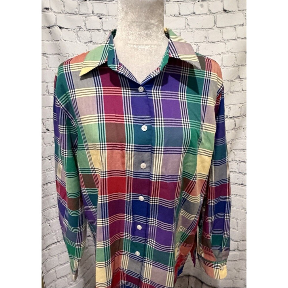 Foxcroft Multi-Colored Varied Stripes Wrinkle Free Classic Fit Blouse Women's 14